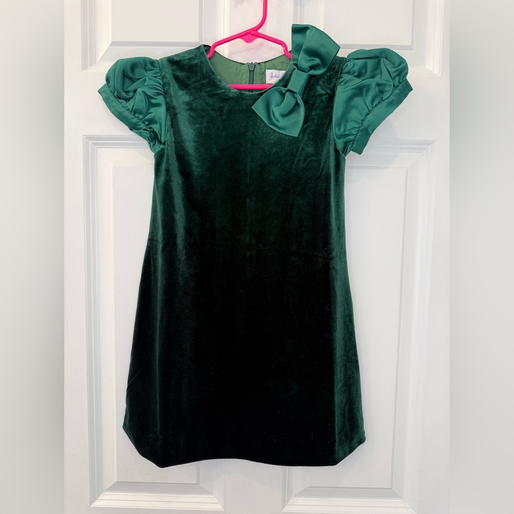 NWT Girls RACHEL RILEY Green Satin Bow Velvet Dress Size 6
